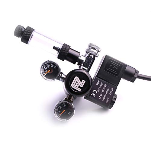 FZONE Aquarium CO2 Regulator DC Solenoid Mini Dual Gauge Display with Bubble Counter and Check Valve for US Standard CGA320 Co2 Cylinder