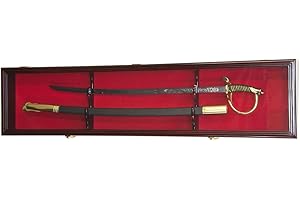 sfDisplay.com,LLC. Single Sword & Scabbard Display Case Cabinet Wall Rack Custom Colors - Lockable (Cherry Finish, Red Felt Background)