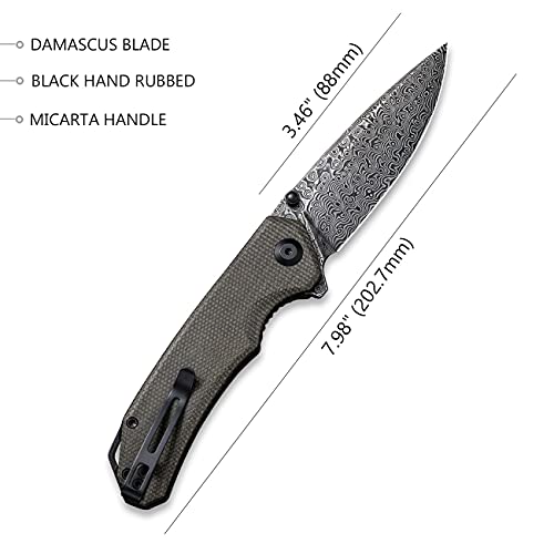 CIVIVI Brazen Folding Pocket Knife,3.5Inch Damascus Drop Point Blade