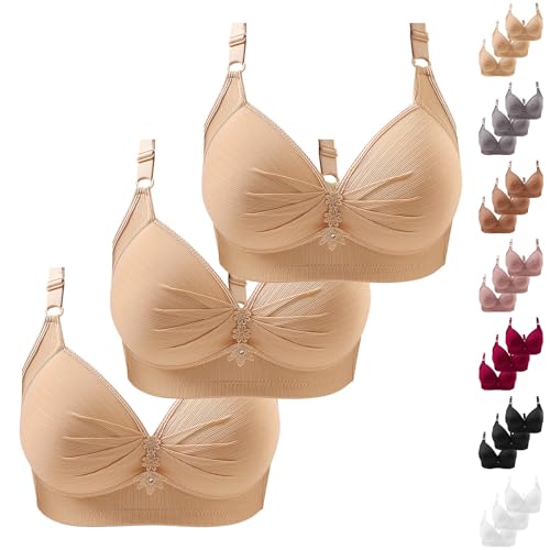 3PC Sports Bras Women High Support Multipack Comfortable Seamless Wireless Bra Skin-Friendly Non-Slip Bralette Silky Plus Size Push Up Underwear Adjustable Thin Straps Bosom Everyday Wear