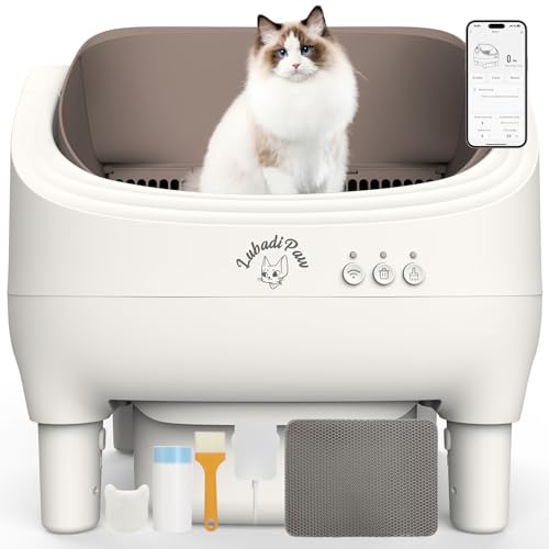 Lubadipaw Self-Cleaning Cat Litter, Cat Litter Tray, Self-Cleaning Litter, Leak-Proof/Pinching/Odour, App Control, Capacity 76L for Multiple Cats
