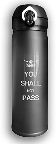 Stainless Water Bottle Designed You Shall Not Pass,Sports Drinking Bottle,Leak-Proof Vaccum Cup,Travel Mug,With Bounce Cover,Black