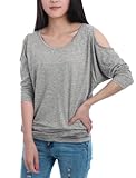 uxcell Women Scoop Neck Cut Out Shoulder Loose Batwing Top