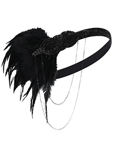 Kayamiya Women s Vintage 1920s Flapper Beaded Feather Art Deco Inspired Flapper Headpiece Black Kayamiya Women s Vintage 1920s Flapper Beaded Feather Art Deco Inspired Flapper Headpiece Black
