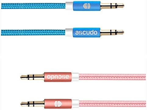 2-Pack Aux Cable aSCUDO 3.5mm Top Grade Nylon Braided Stereo Audio Cord Aux Cable 1m (3.3ft) (Blue&amp;Rose Gold)