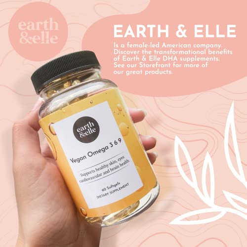 Earth & Elle - Vegan Omega 3 - Algae Omega 3 - Vegan Omega 3 Supplement w/ Algae Oil - Contains Vegan EPA DHA - 2 Month Supply - Boosts Mood & Promotes a Healthy Heart - 60 Algae Oil Softgels