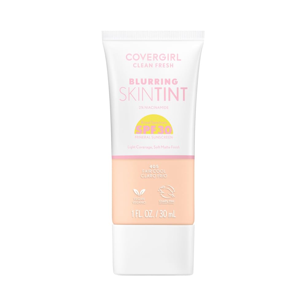 Photo 1 of COVERGIRL Clean Fresh Blurring Skin Tint with SPF 30, 405 Fair Cool, Liquid Foundation, Soft Matte Finish, Smooths, Brightens, Blurs Pores, Mineral Sunscreen, Vegan Formula