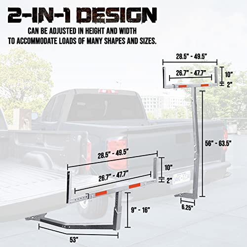Mockins 2in1 Design 750lb Cap. Truck Bed Extender Hitch Mount & Ratchet Straps Heavy Duty