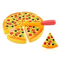 REYO Pretend Play Food Childrens Kids Pizza Slices Toppings Pretend Dinner Kitchen Play Food Toy Gift (Orange, Pizza)