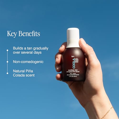 COOLA ORGANIC SUNLESS SELF TANNER FACE SERUM, DERMATOLOGIST TESTED ANTI-AGING SKIN CARE INFUSED WITH HYALURONIC ACID, VEGAN AND NON-GMO, PIÑA COLADA, 1.7 FL OZ