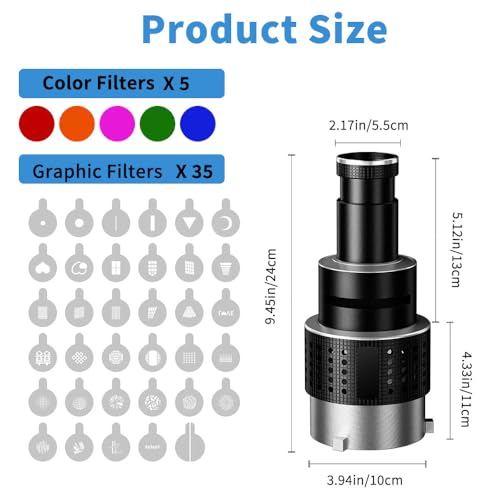 Genérico Foco Cónico Óptico Snoot, Kit de Accesorio Óptico para Proyector de Snoot Bowens con 35 Gobos y 5 Filtros de Color, Compatible con Aputure Amaran Godox Neewer LED Video Speedlite