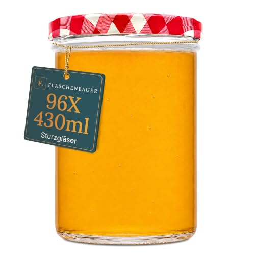Flaschenbauer - Sturzgläser 430ml 96er Set - Einmachgläser mit Deckel TO82, Schraubgläser, Marmeladengläser, Einkochgläser zur Aufbewahrung, mit Twist