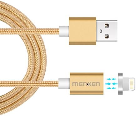 MENXEN USB Super Magnetic Cable， LED Display 2.4A Data Sync and Fast Charge 3.28ft Micro Magnetic Charging Cable for iPhone 5/5C/5S/SE/6/6 Plus/6s/6s Plus/7/7 Plus/iPad Pro/Air3 (Gold)