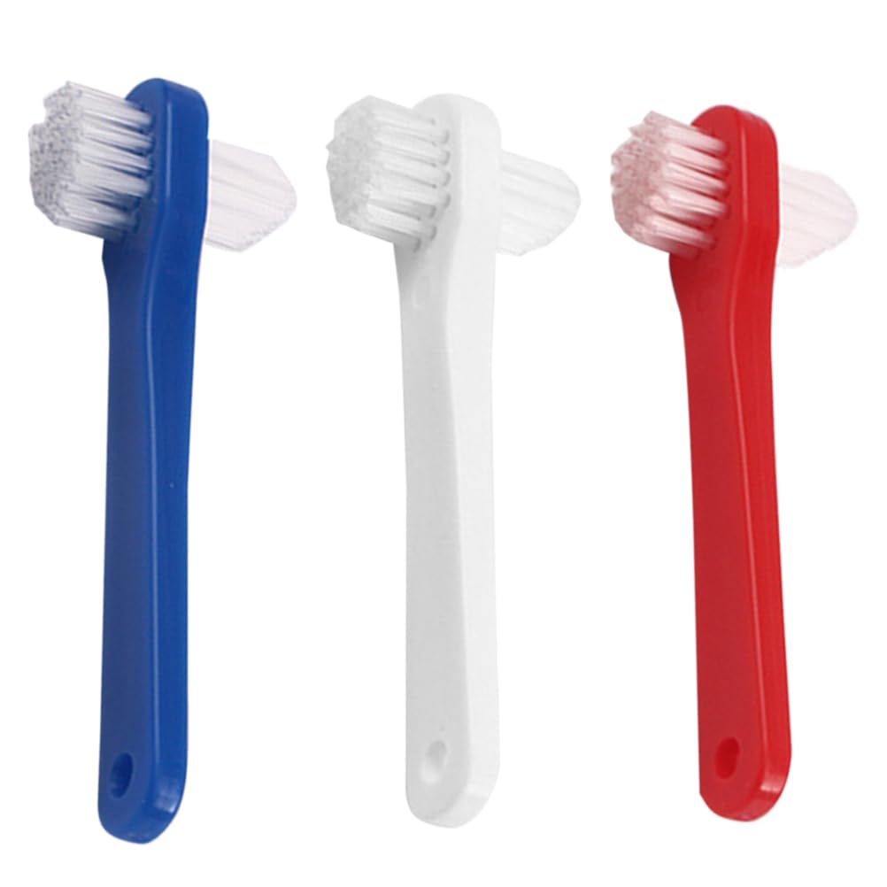 Healeved Denture Toothbrushes for Adults 3 Pack Small Head Dual Sided Medium Bristles Efficient Cleaning for False Teeth and Retainers Portable Oral Care