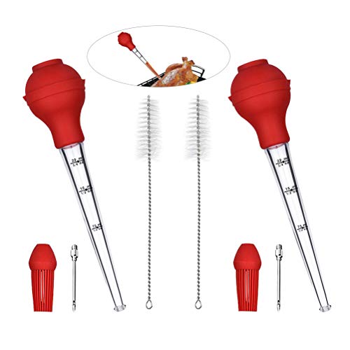 2Pcs Turkey Baster Set of 4, Odowalker Turkey Needle Silicone Turkey Seasoning Pump Barbecue Tool Silicone Gel Dropping Oil Seasoning Tube with Clean Brush - Thumbnail 6