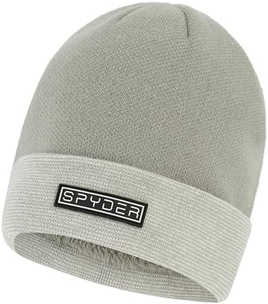 SPYDER OS Women’s Unisex Gray Fleece Lined Ribbed Knit Scull Cap Beanie Hat Spyder Womens Sweater Fleece Cuff Beanie, Black, One Size at  main image 4