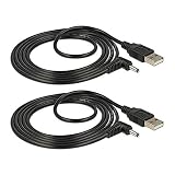 TENINYU USB 2.0 A Male to Right Angled 90 Degree DC 3.5x1.35 mm 5 Volt 24AWG DC Barrel Jack Power Cable 3FT, Black (Max 2.5 Ampere Power Cable, Center PIN Positive),2Pack