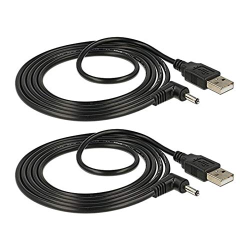 TENINYU USB 2.0 A Male to Right Angled 90 Degree DC 3.5x1.35 mm 5 Volt 24AWG DC Barrel Jack Power Cable 3FT, Black (Max 2.5 Ampere Power Cable, Center PIN Positive),2Pack