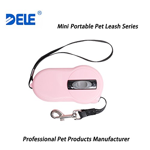 DELE Retractable Pet Leash, 7ft Pet Walking Leash for Small Pet up to 22lbs, Tangle Free, One Button Break & Lock,Mini Size And Portable (pink)