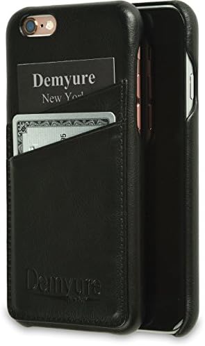 iPhone 6/6s Card Case, Leather with two card slots for ID / credit cards, Ultra Slim fit Demyure New York, Genuine Leather wallet case for iPhone 6 / 6s (Black)
