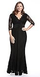 Dilanni Women's Plus Size V Neck 2/3 Sleeves Evening Party Long Lace Dresses