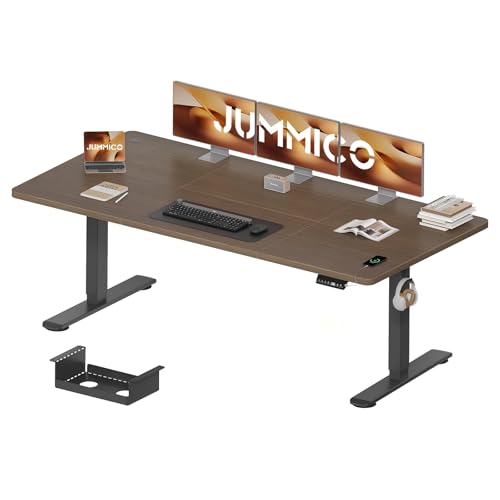JUMMICO Höhenverstellbarer Schreibtisch 200×80 cm mit Kabelwanne & USB-A