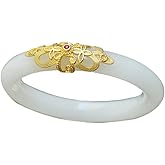 BPBYZY White Jade Bangle Bracelet for Women Good Luck Feng Shui Bracelet Woman Fashion Vintage Ancient Gold Inlaid Design Jade Stone Bangle