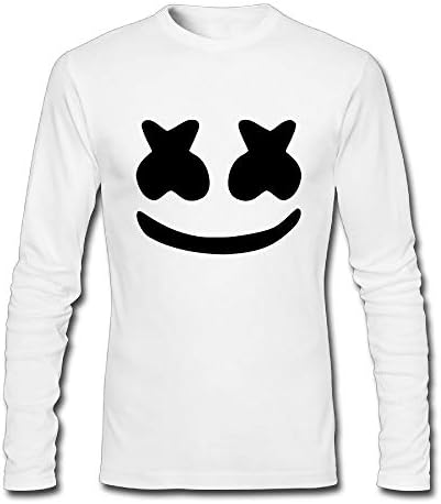 CaiLao Mens Cool Marshmello Face Fashion T-Shirts/Tee Long Sleeve, White, Large