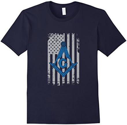 Men's Freemason Square and Compass T-Shirt Flag Tee 2XL Navy