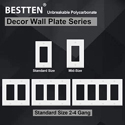 [10 Pack] BESTTEN Decorator Wall Plate, 2 Gang Standard Size Outlet