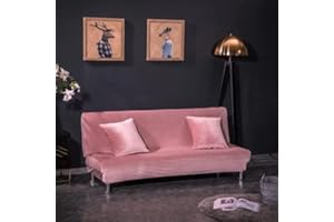 SFYZ HOME Velvet Armless Futon Slipcover,Stretch Silver Fox futon Cover, Modern Solid Color Sofa Bed Cover for for Futon Folding Bed Sofa (Pink,M-61-72.8in/155-185cm)