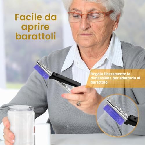 Apriscatole per Artrite, Apri del Barattolo Acciaio Inossidabile, Apriscatole Manuale Regolabile per Cucina, Ristorante, Anziani, Donne, Bambino, Nero