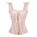 Spiral Steel Boned Vintage Inspired Overbust Corset with Angled Panels and Shoulder Straps (L, Georgian Pink)