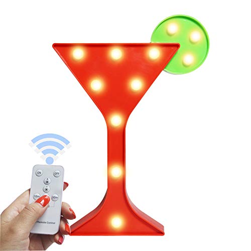 Pooqla Light Up Wine Martini Cocktail Cup Shaped Marquee Sign Decorative Night Light with Remote Timer Dimmable for Home Bar Club Decoration - Thumbnail 5