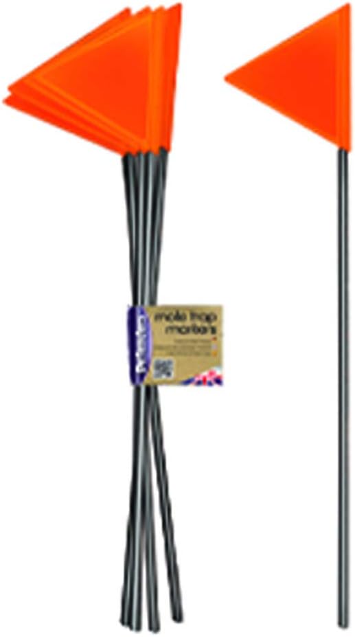 The Big Cheese Hi-Vis Mole Trap Marker -5-Pack. Stainless Steel Spike with UV Light Resistant Plastic Flag
