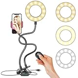 Selfie Ring Light, UPGRADED Selfie Light with Cell Phone Holder Stand for Live Stream Makeup Including Remote Shutter, LED Camera Light 3 Light Mode 10 Level Brightness Flexible Arm for iPhone/Android