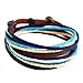 MORE FUN Charm Mens Womens Genuine Leather Bangle Colorful Rope Snap Button Multilayer Wrap Bracelet (Blue)