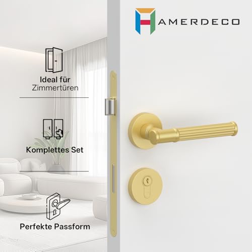 Amerdeco 1 Pack Brushed Gold Door Handles Interior Door Handles Set Internal Door Handles Internal Sets Bathroom Door Handle UK0055