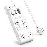 Quick Charge 3.0 Power Strip Surge Protector USB, BESTEK Multi Outlets Plug 8-Outlet 4 USB Charging Ports, 6-Foot Long Flat Angle Plug Heavy Duty Extension Cords, 900 Joule, FCC ETL Listed