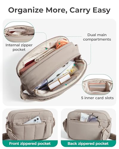 bagsmart Crossbody Bags for Women, 2.4L Anti Theft RFID Blocking Mini Puffy Cross Body Purse Shoulder Handbag for Travel Daily Hiking