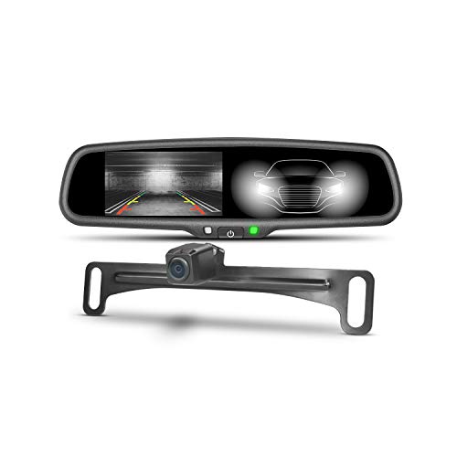 Car Rear View Mirror Kit, iMirror AK-D 4.3'' 2AV Input Auto-Dimming LCD Rear View Mirror Monitor with IP68 Waterproof & Super Night Vision Backup Camera for Toyota, Nissan, GM etc