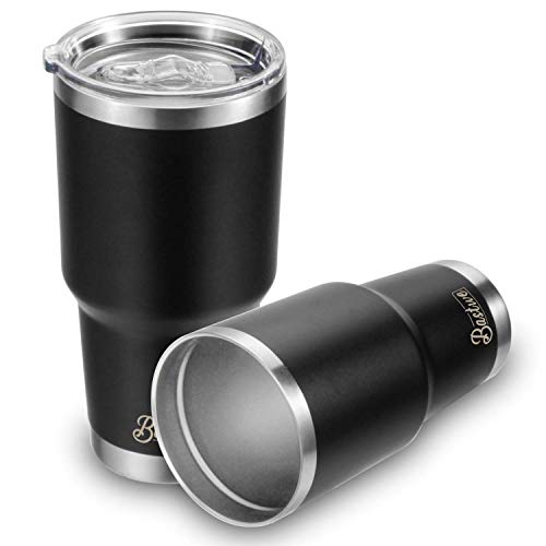 2 Pack 30oz Vacuum Insulated Tumblers, Bastwe Double Wall Stainless Steel Travel Mug with Lid and Straw for Home, Office, School, Works Great for Ice Drink, Hot Beverage (Black)