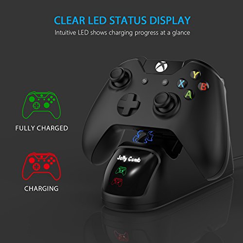 Jelly Comb Wireless Controller Charger Compatible with Xbox One, Standard and Elite Controllers, Two 2000 mAh Batteries Included