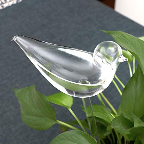 Kingbuy 4 Pack Plant Waterer Self Watering Globes,Watering cans for House Plants，Bird Shape Hand Blown Transparent Mini Durable Clear Glass Aqua Bulbs