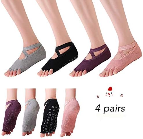 Laviesimple Yoga Socks Non Slip Skid with Grips for Ballet,Pilates,Barre,Exercise,Dance,Studio,Gifts For Women 4 Pairs