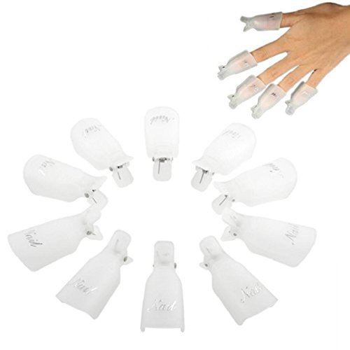 Binmer(TM)10PC Plastic Reusable Nail Art Soak Off Cap Clip UV Gel Polish Remover Wrap Tool (White)