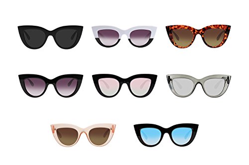 UV Protection Cat Eye Sunglasses ,Mirrored Flat Lens Women Fashion Glasses (Matte Black-gray)