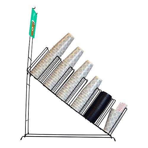 Black Slanted 6 Section Cup and Lid Holder, Organizer for Cups, Lids and Straws