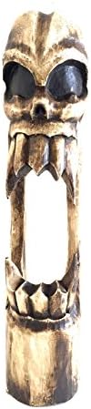 Wooden Carved Skeleton Statue Skull Head With Fang Teeth Goth Skeleton Statue - OMA BRAND