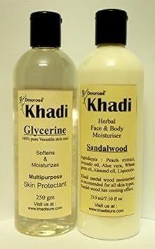 KHADI Omorose Glycerine and Sandalwood Lotion (210 ml Each) - Combo of 2